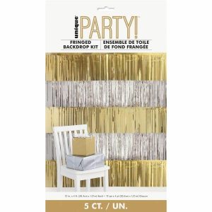 Backdrops |  Fringed Backdrop Kit – 5 Silver & Gold Foil Fringes – 30.4Cm X 1.21M Backdrops Backdrops