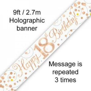 Banners |  Sparkling Fizz Rose Gold 18Th Birthday Banner – 2.7M Banners Banners