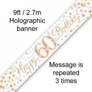 Banners |  Sparkling Fizz Rose Gold 60Th Birthday Banner – 2.7M Banners Banners