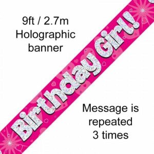 Birthday Banners |  Hot Pink Birthday Holographic Banner – 270Cm Birthday Party Supplies Birthday Banners