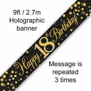 Birthday Banners |  Sparkling Fizz Black & Gold 18Th Birthday Banner – 2.7M Birthday Banners Birthday Banners