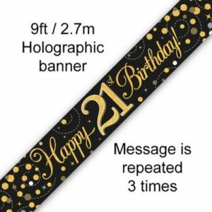 Birthday Banners |  Sparkling Fizz Black & Gold 21St Birthday Banner – 2.7M Birthday Banners Birthday Banners