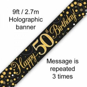 Birthday Banners |  Sparkling Fizz Black & Gold 50Th Birthday Banner – 2.7M Birthday Banners Birthday Banners