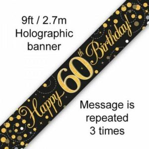 Birthday Banners |  Sparkling Fizz Black & Gold 60Th Birthday Banner – 2.7M Birthday Banners Birthday Banners