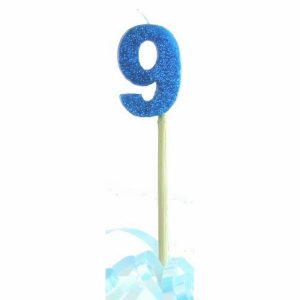 Birthday Candles |  Blue Glitter Long Stick Candle #9 Birthday Candles Birthday Candles