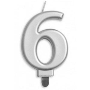 Birthday Candles |  Jumbo Silver Numeral #6 Candle Birthday Candles Birthday Candles