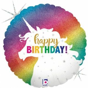 Birthday Foil Balloons |  Glitter Unicorn Birthday Round Foil Balloon – 46Cm Birthday Foil Balloons Birthday Foil Balloons