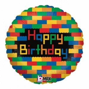 Birthday Foil Balloons |  Happy Birthday Blocks Round Foil Balloon – 45Cm Birthday Foil Balloons Birthday Foil Balloons