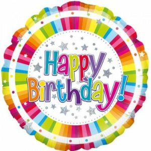 Birthday Foil Balloons |  Happy Birthday Bright Stripe Round Foil Balloon – 45Cm Birthday Foil Balloons Birthday Foil Balloons