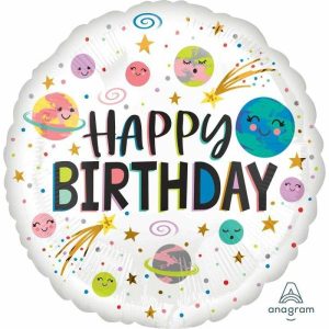 Birthday Foil Balloons |  Happy Birthday Smiling Galaxy Round Foil Balloon 45Cm Birthday Foil Balloons Birthday Foil Balloons