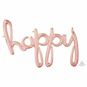 Birthday Foil Balloons |  Rose Gold Script Phrase Happy Foil Balloon – 99Cm X 68Cm Birthday Foil Balloons Birthday Foil Balloons