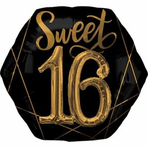 Birthday & Milestone Latex Balloons |  Black & Gold Elegant Sweet Sixteen Foil Balloon – 76Cm X 71Cm Birthday & Milestone Latex Balloons Birthday & Milestone Latex Balloons