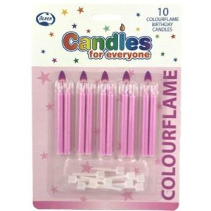 Cake Candles |  10 Pack Pink Colourflame Candles With Holders Baking Cake Candles