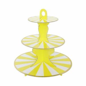 Cake & Cupcake Stands |  3 Tier Eco Yellow Striped Cake Stand Baking Cake & Cupcake Stands