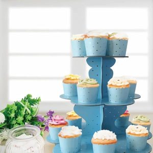 Cake & Cupcake Stands |  Blue 3 Tier Cake Stand With Gold Dots Baking Cake & Cupcake Stands