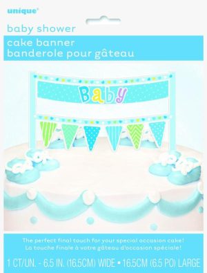 Cake & Cupcake Toppers |  Blue Dots Shower Cake Banner – 16.5Cm Baking Cake & Cupcake Toppers