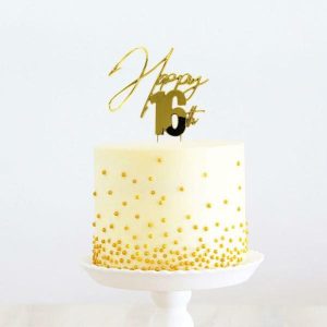 Cake & Cupcake Toppers |  Gold Happy 16Th Metal Cake Topper – 23.5Cm X 13Cm Baking Cake & Cupcake Toppers