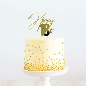 Cake & Cupcake Toppers |  Gold Happy 18Th Metal Cake Topper – 23.5Cm X 13Cm Baking Cake & Cupcake Toppers