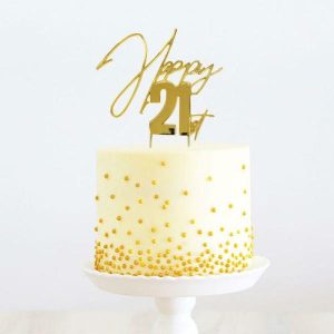 Cake & Cupcake Toppers |  Gold Happy 21St Metal Cake Topper – 23.5Cm X 13Cm Baking Cake & Cupcake Toppers