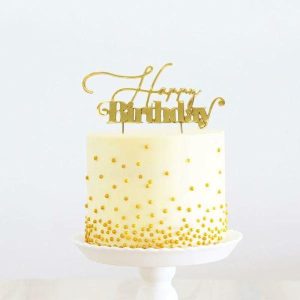 Cake & Cupcake Toppers |  Gold Plated Happy Birthday Cake Topper – 6.5Cm X 13.5Cm Baking Cake & Cupcake Toppers