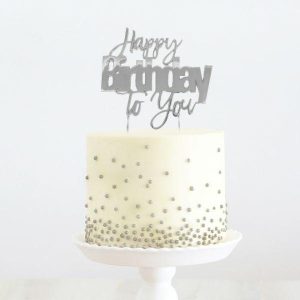 Cake & Cupcake Toppers |  Happy Birthday To You Silver Metal Cake Topper -12Cm Baking Cake & Cupcake Toppers