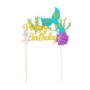 Cake & Cupcake Toppers |  Mermaid Happy Birthday Glitter Cake Topper – 15Cm Baking Cake & Cupcake Toppers