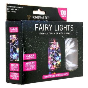 Fairy Lights |  100 Multi-Colour Clear Wire Fairy Lights Battery Operated – 10M Fairy Lights Clear