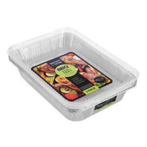 Foil Trays |  3 Pack Foil Tray With Clear Lid – 37Cm X 27Cm X 7Cm Catering Supplies Foil Trays