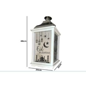 Lanterns |  Wood Metal & Glass Eid Mubarak Led Lantern – 19Cm X 19Cm Lanterns Lanterns