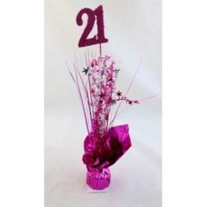 Milestone Birthday |  21 Hot Pink Balloon Weight With Silver & Hot Pink Stars & Grass Birthday Party Supplies Milestone Birthday