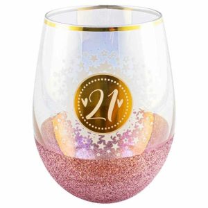 Milestone Birthday |  21 Pink Glitterati Stemless Glass – 600Ml Birthday Party Supplies Milestone Birthday