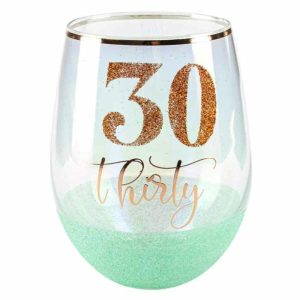 Milestone Birthday |  30 Green Glitter Stemless Glass – 600Ml Birthday Party Supplies Milestone Birthday