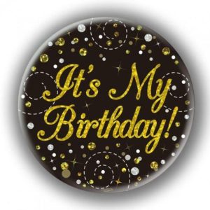 Party Badges |  Black & Gold Sparkling Fizz 90 Birthday Badge – 7.5Cm Birthday Party Supplies Party Badges