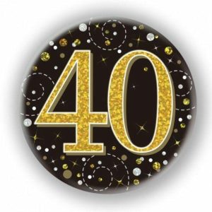 Party Badges |  Sparkling Fizz Black & Gold 40Th Badge – 7.5Cm Birthday Party Supplies Party Badges