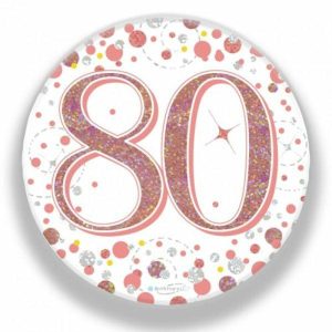 Party Badges |  Sparkling Fizz Rose Gold 80Th Badge – 7.5Cm Birthday Party Supplies Party Badges