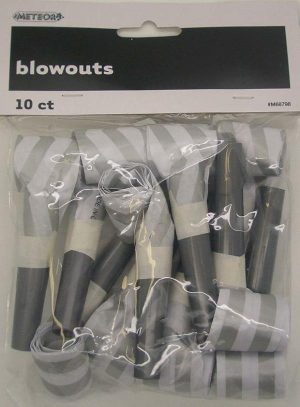 Party Blowouts |  10 Pack Silver Stripes & Chevron Blowouts Party Blowouts Party Blowouts