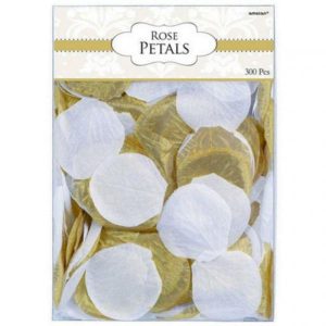 Party Confetti & Glitter |  White & Gold Fabric Rose Petal Confetti – 5Cm Party Confetti & Glitter Party Confetti & Glitter