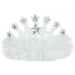 Party Crowns & Tiaras |  White Plastic Tiara With Tinsel – 10Cm X 13Cm Party Crowns & Tiaras Party Crowns & Tiaras