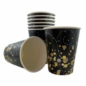 Party Cups |  8 Pack Sparkling Fizz Black Gold Paper Cup – 266Ml Party Cups Party Cups