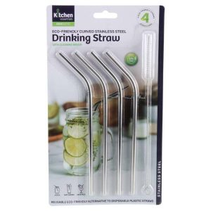 Party Drinking Straws |  5 Pack Reusable Stainless Steel Curved Head Straws With Cleaning Brush – 20.5Cm X 0.6Cm Party Drinking Straws Party Drinking Straws