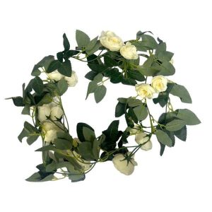 Party Garlands |  Green & White Rose Garland – 220Cm Party Decorations Party Garlands