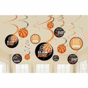 Party Hanging Decorations |  12 Pack Nothin But Net Basketball Spiral Hanging Decorations Party Decorations Party Hanging Decorations