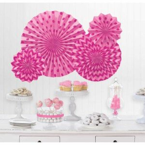 Party Hanging Decorations |  4 Pack Bright Pink Hanging Glitter Fan Decorations Party Decorations Party Hanging Decorations