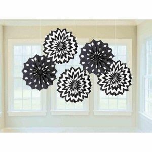 Party Hanging Decorations |  Jet Black Printed Paper Fan Decorations – 20Cm Party Decorations Party Hanging Decorations