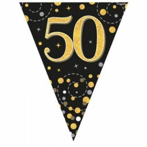 Party Hanging Decorations |  Sparkling Fizz Black & Gold 50Th Flag Bunting – 3.9M Party Decorations Party Hanging Decorations