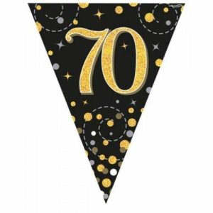 Party Hanging Decorations |  Sparkling Fizz Black & Gold 70Th Flag Bunting – 3.9M Party Decorations Party Hanging Decorations