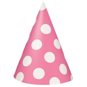 Party Hats |  8 Pack Hot Pink Dots Party Hats Party Favors Party Hats