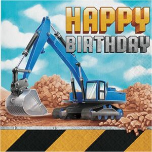 Party Napkins |  16 Pack Big Dig Construction Happy Birthday Lunch Napkins Party Napkins Party Napkins