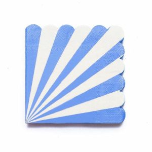 Party Napkins |  16 Pack Blue Stripe Scalloped Napkins – 33Cm X 33Cm Party Napkins Party Napkins