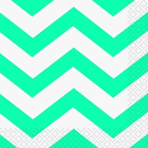 Party Napkins |  16 Pack Caribbean Teal Chevron Beverage Napkins – 25.4Cm X 25.4Cm Party Napkins Party Napkins